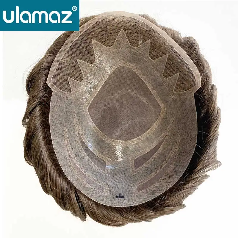 

Bleach Knots Lace Front Мужской парик Fine Mono Pu Toupee Мужской протез волос Парики из человеческих волос для мужчин Моно кружевная система волос для мужчин