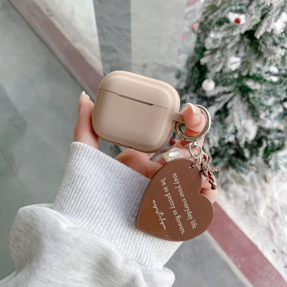 caramel tea with milk colour soft silicone protective case for airpods 4 cover with love heart pendant for airpods 1 2 3 pro 2