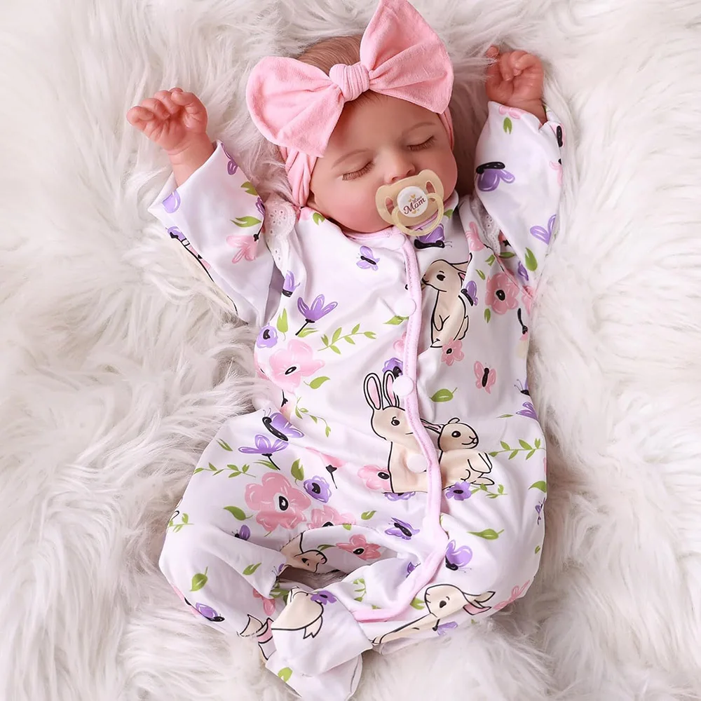 

Reborn Baby Doll Like Real Silicone Vinyl Bebe Girls Realistic Sleeping Newborn Lifelike Finished Dolls with Accessories Gifts