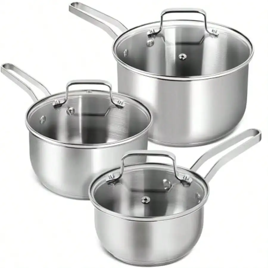

Набор кастрюль из нержавеющей стали - 1QT, 2QT и 3QT, кастрюли с крышками, индукционные сотейники, маленькие кастрюли для приготовления пищи.