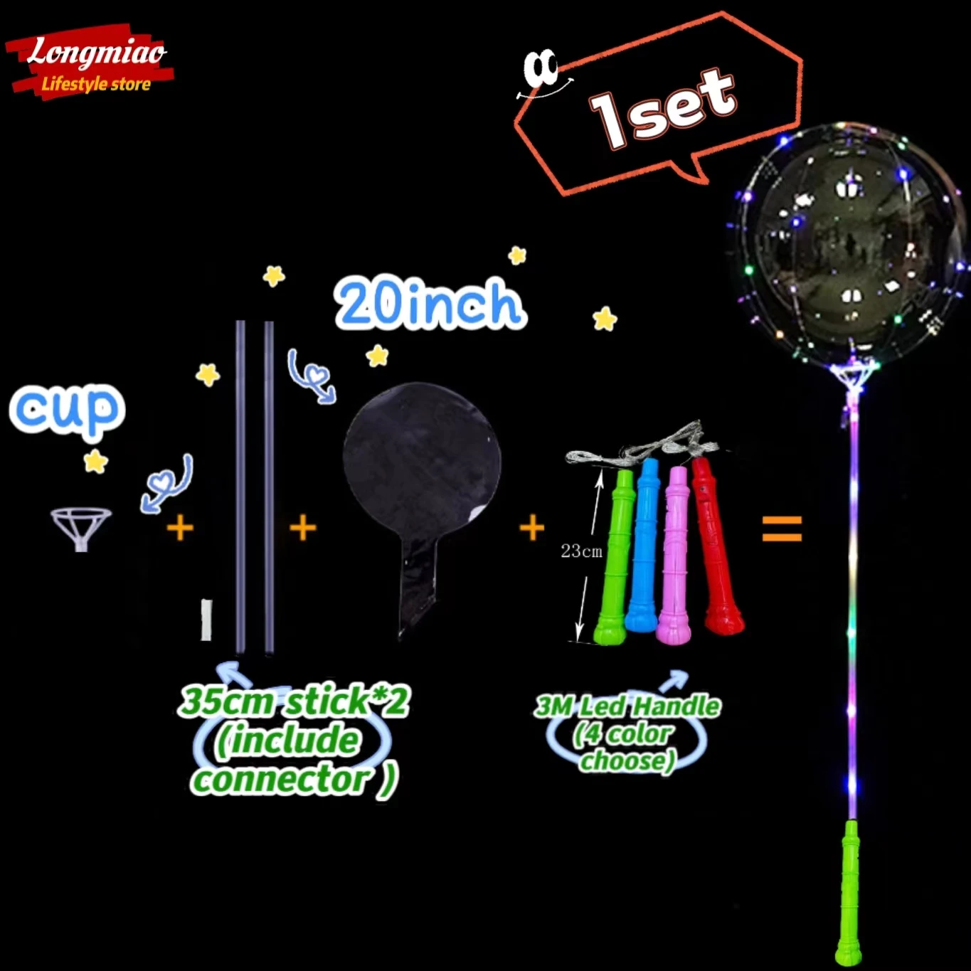 5/10sets Led Luminous Bobo Balloon Kit with 3Mold Control Fairy Led light Include Stick and Cup Without Battery