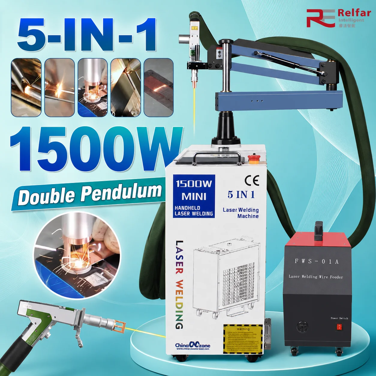 5 IN 1 Laser Welder 1500W 5 IN 1 Battery Welder BWT 1500W Laser Welding Machine Welding Cleaning Cutting Rust Removal  Battery Welding Double Pendulum Cleaning