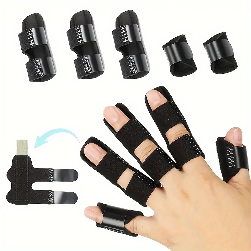 5pcs Finger Splint Set: 2 Thumb and Little Finger Braces, 3 Finger Stabilizers for Index, Middle, and Ring Fingers