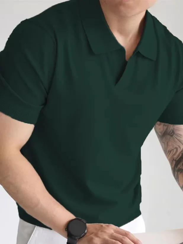 

Итальянская мужская трикотажная рубашка с коротким рукавом, текстурированная, приталенная, для бизнеса и повседневной носки, теплая, с круглым вырезом, в стиле поло.