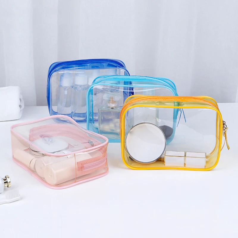 Bolsas de maquillaje de PVC para mujer, estuche de belleza transparente con cremallera, organizador de viaje, almacenamiento de artículos de tocador de baño, 1 ud.