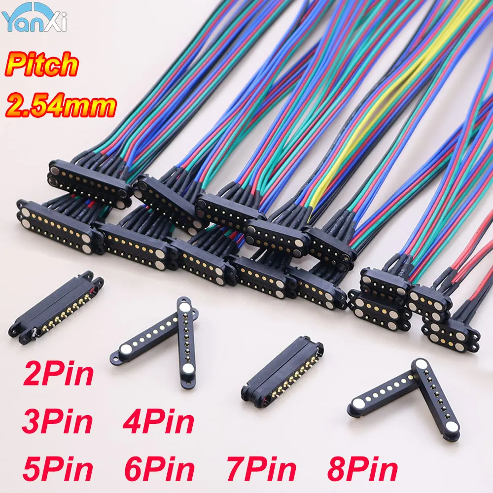 DC Magnetic Pogo Pin Connector 2 3 4 5 6 7 8 Pin Pogopin Male Female Spacing 2.5 2.54mm Spring Loaded DC Power Socket With Cable