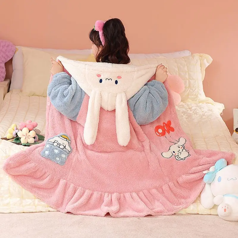 

Осенне-зимний детский пижамный комплект Sanrio Cinnamoroll, утепленный коралловый бархат, милый детский длинный пижамный комплект, домашняя одежда