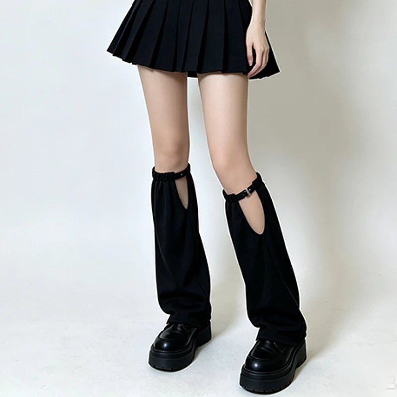 Gothic Cutout Leg Warmers for Women, Adjustable Buckle Strap Flare Leg Covers, Y2K Punk Streetwear Hollow Out Leg Sleeves
