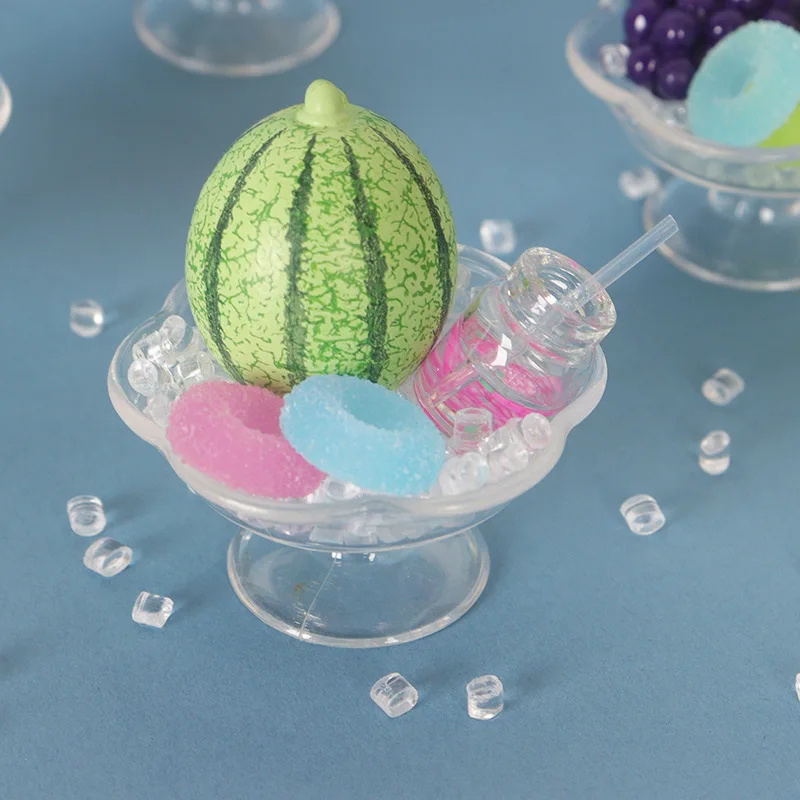 1set Mini Fruit Plate Model Fake Watermelon Ice Cube Dessert Tray Food Simulation Home Decor