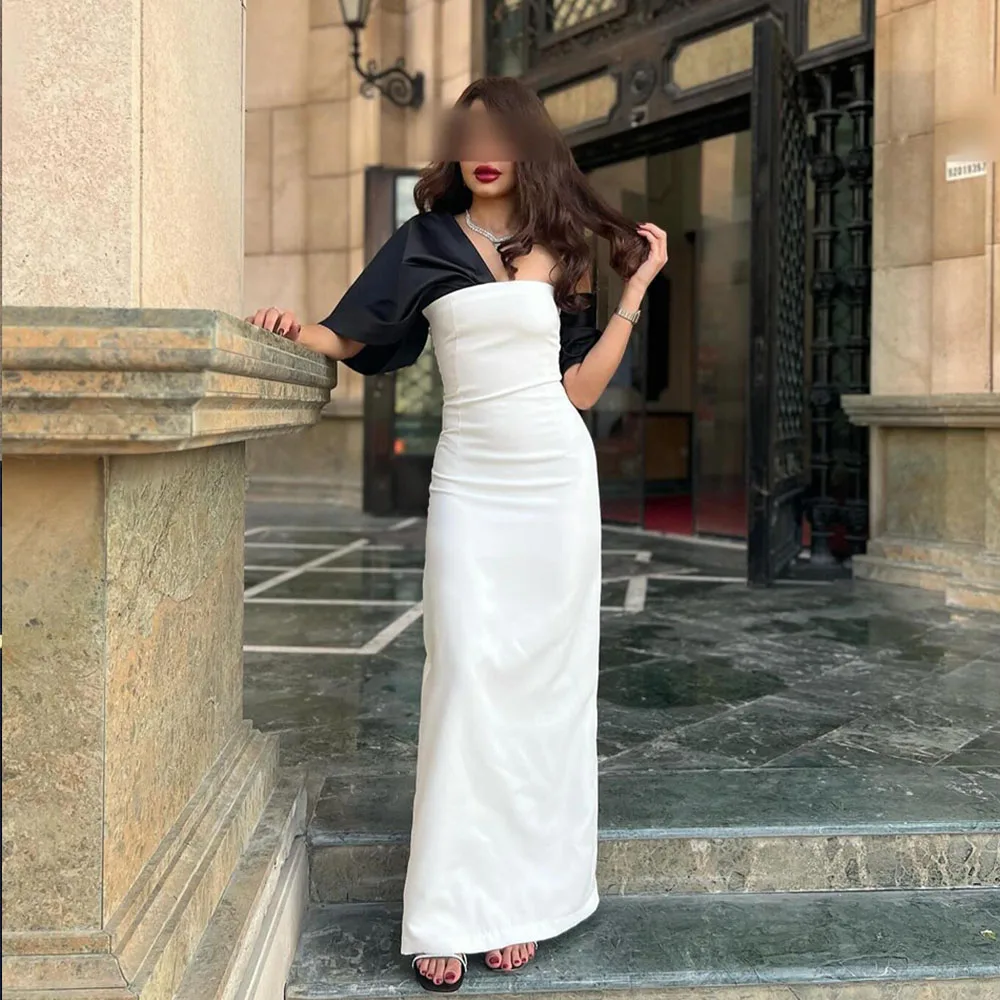 Customized Patchwork Prom Gown for Women Straight Short Sleeves Ankle-Length Elegant Simple Evening Party Dresses فساتين للحفلات