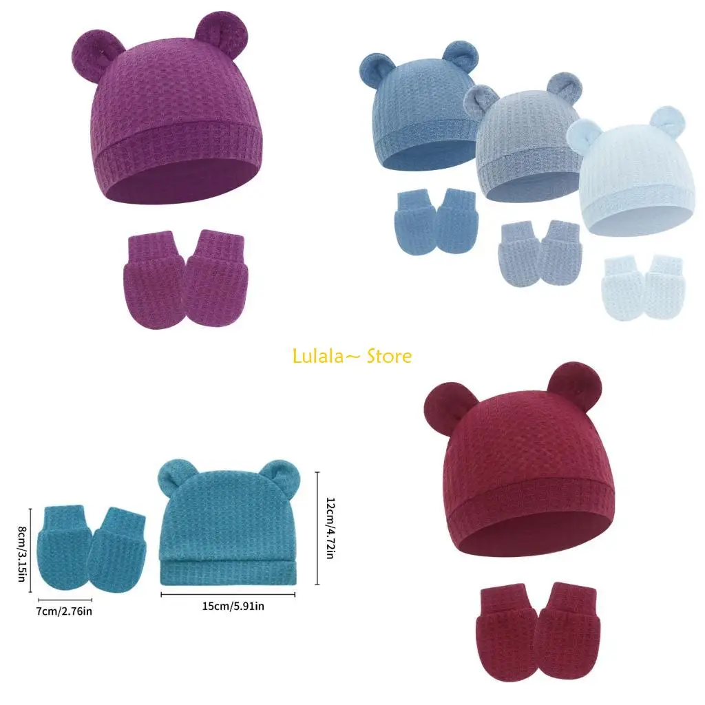 

Y4QA Комплект шапочки и перчаток для новорожденных из мягкой хлопковой дышащей ткани, шапка из нежной кожи, варежки, появление у