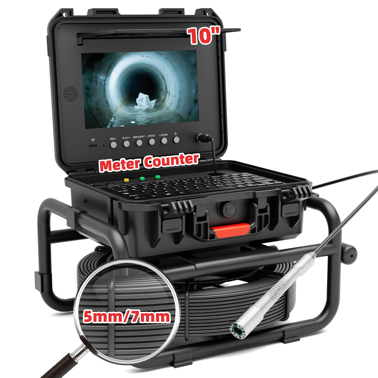 10' Self-leveling Sewer Camera 164FT Pipe Inspection Borescope W/ Meter Counter