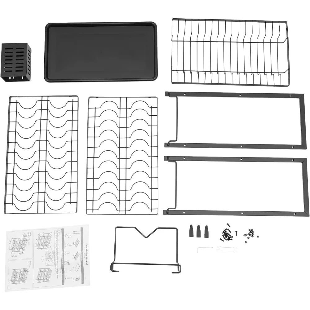 Schwarzer 3-stöckiger Abtropfgestell aus Edelstahl mit Utensilienhalter und Abtropfschale, robust, 11 Pfund pro Schicht, Aufbewahrungsorganisator – Detail 2