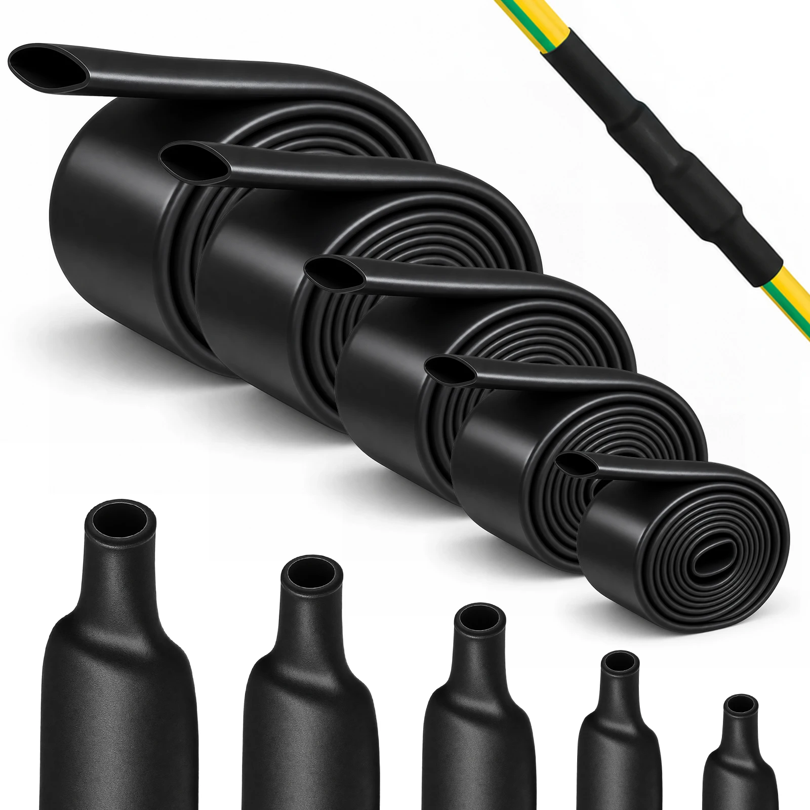 5Pcs Adhesive Heat Shrink Tubing 4 To 1 Waterproof Cable Sleeve Wire Insulation 12 16 20 32 40mm 1m Electrical Repair DIY