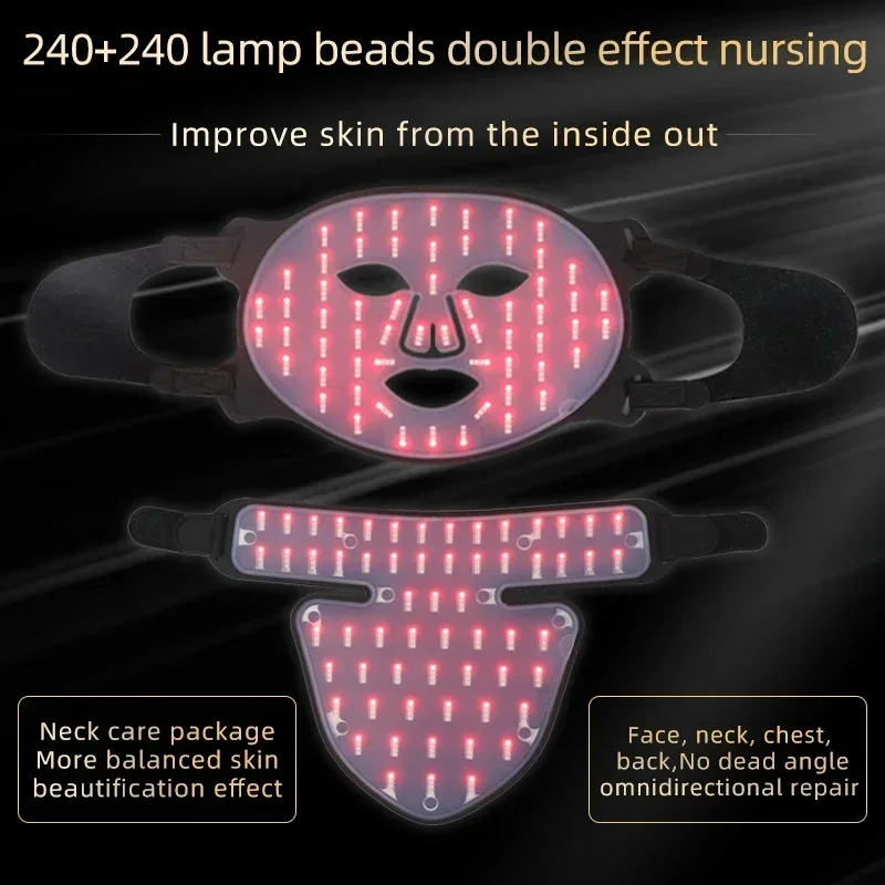 LED-Gesichtsmaske, 4-farbiges LED-Licht, Photon, Nahinfrarot, blaues Rot, Lichttherapie, Gesichtshautlicht, Pro-Maske mit Umhängeband