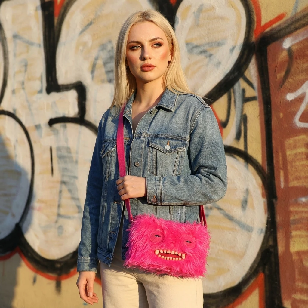 Fuggler Ugly Tooth Monster Plüschtasche, Umhängetasche, niedliche Plüsch-Geldbörse, Rucksack, Fuggs-Geldbörse, Mädchen-Cartoon-Tier mit Kettenriemen – Detail 27
