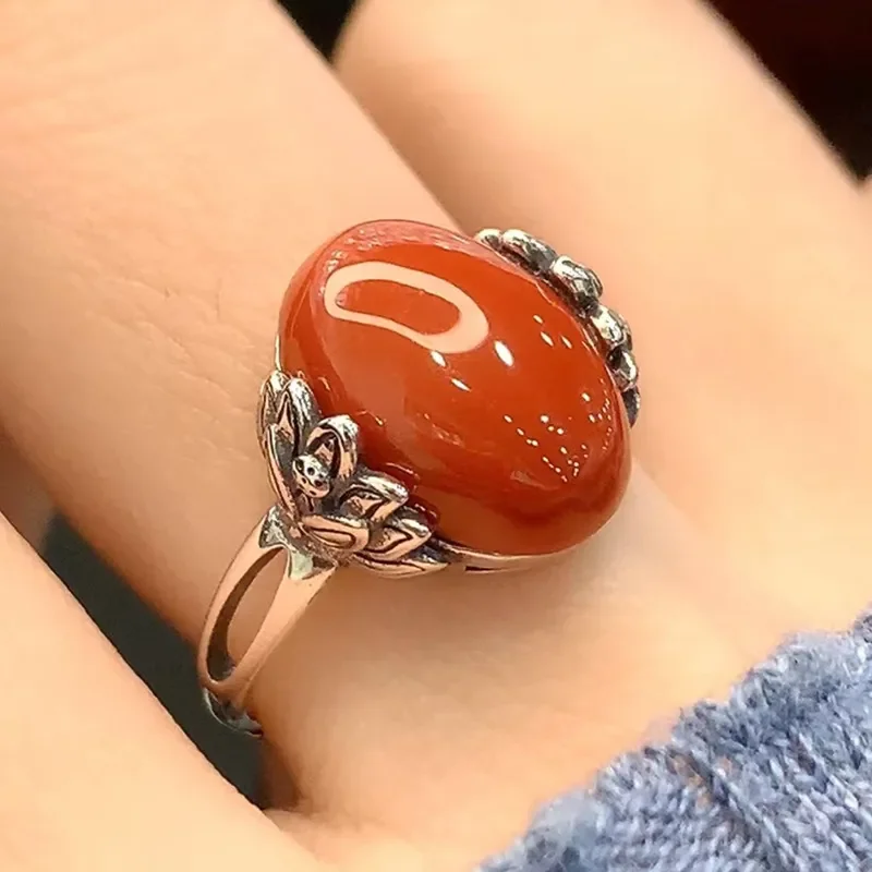 2025 new open retro good luck lotus lotus head lotus oval adjustable ring