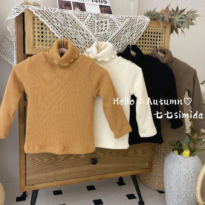 Children's Winter New Padded Thickened Bottoming Shirt Men and Women Baby Outside The Warm High Neck Long-sleeved Blouse