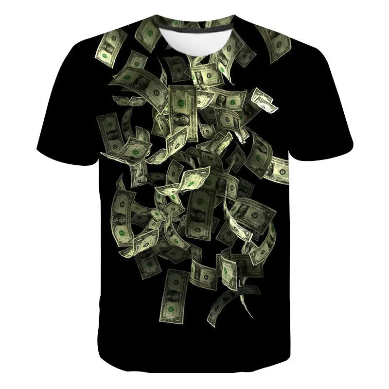 Summer Tide Fashion U.S. Dollar Picture Men T-Shirts  Casual 3D Print Tees Hip Hop Personality Round Neck Short Sleeve Tops