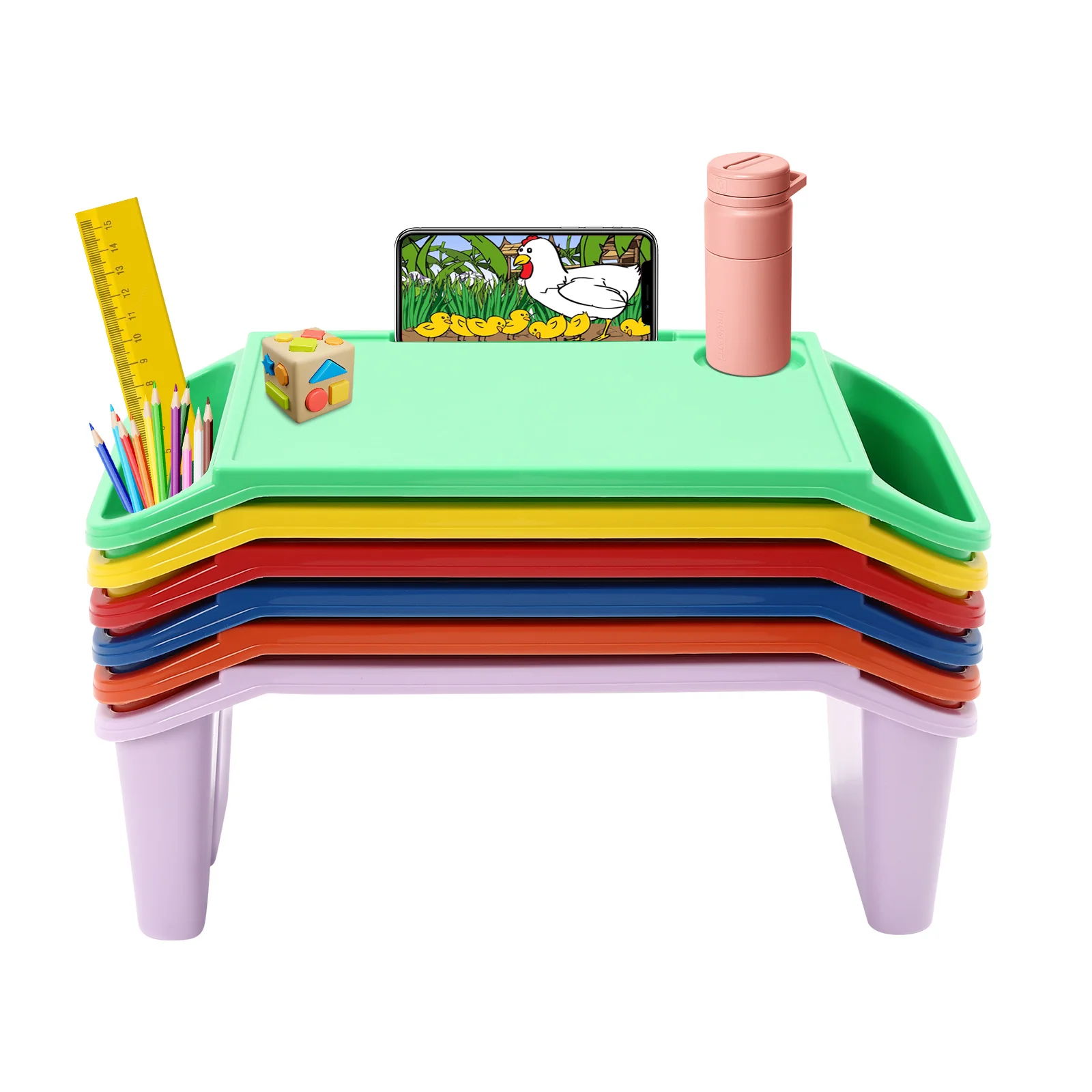 6Pcs Color Multifunctional Movable Dining Table Children's Laptop Table with Side Storage Used in Kindergartens and Families