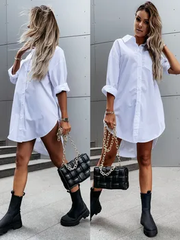 Camicetta bianca da donna elegante Top Casual primavera/estate 2023 camicia lunga con scollo a v a maniche lunghe semplice e ampia S-XXL