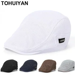 TOHUIYAN-Chapeaux d'été en maille respirante pour hommes et femmes, casquettes Newsboy, casquettes de boulanger en plein air, boinas de chauffeur de taxi, casquette plate de conduite à la mode
