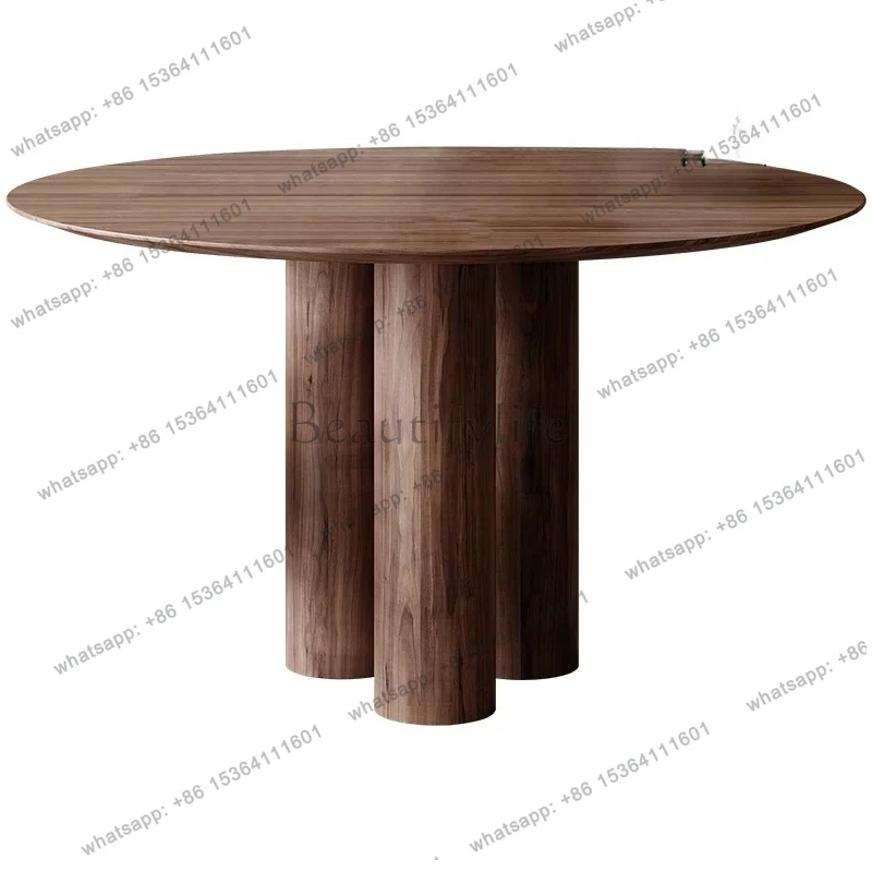 FG10Designer round dining table Nordic solid wood small apartment retro black walnut home medium and ancient style