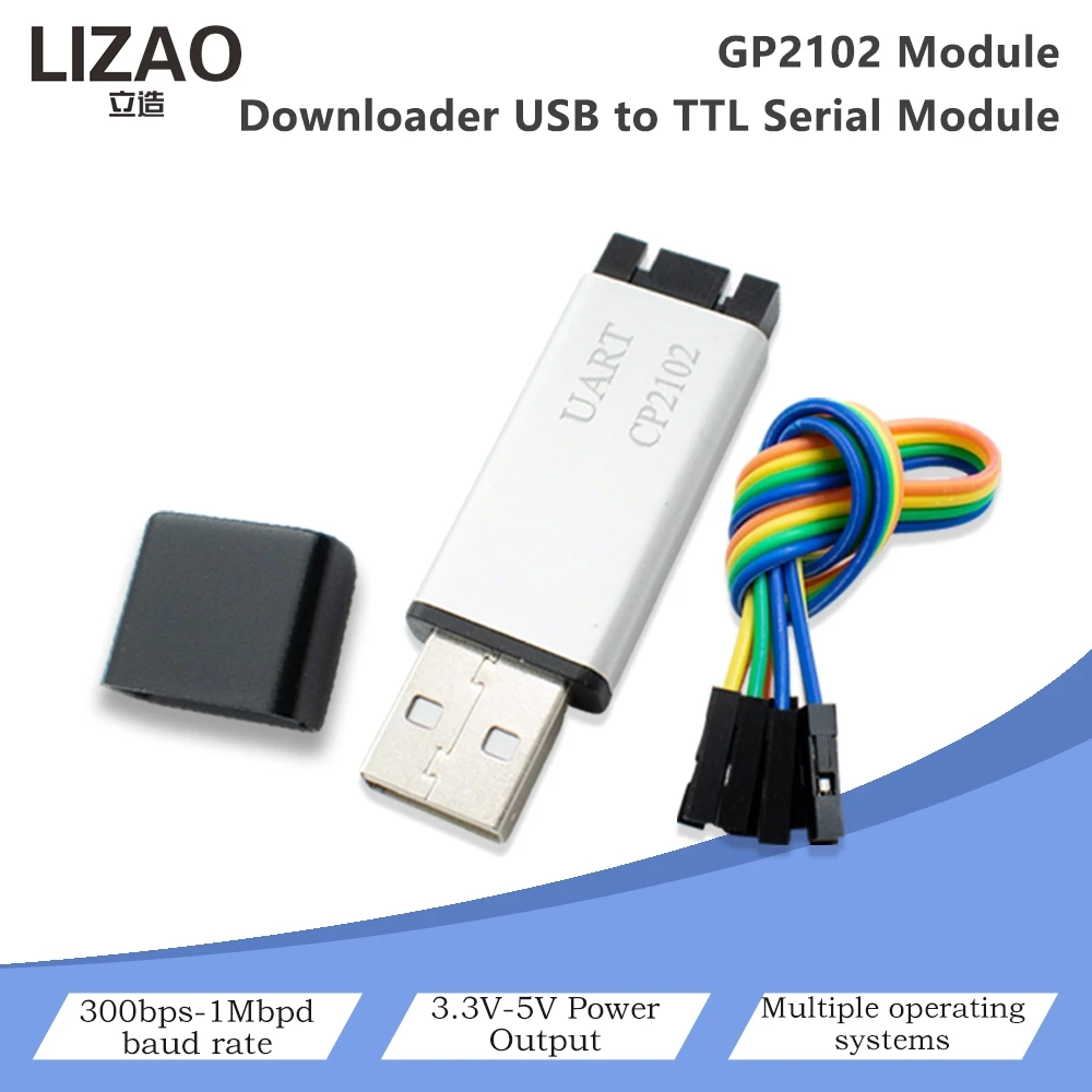 LIZAO CP2102 USB to TTL Serial Adapter Module, Downloader Converter with 3.3V/5V Power Output for Arduino & MCU