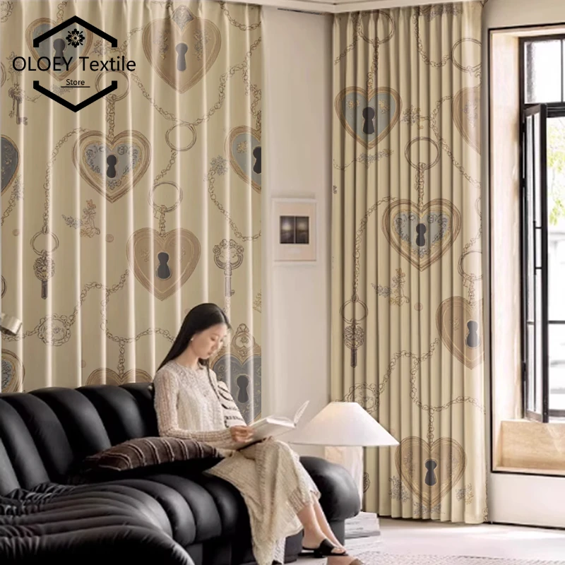 

Romantic Heart Padlock Curtains - Love Locks Digital Print Blackout Drapes for Couples Bedroom Anniversary Gift Custom Image