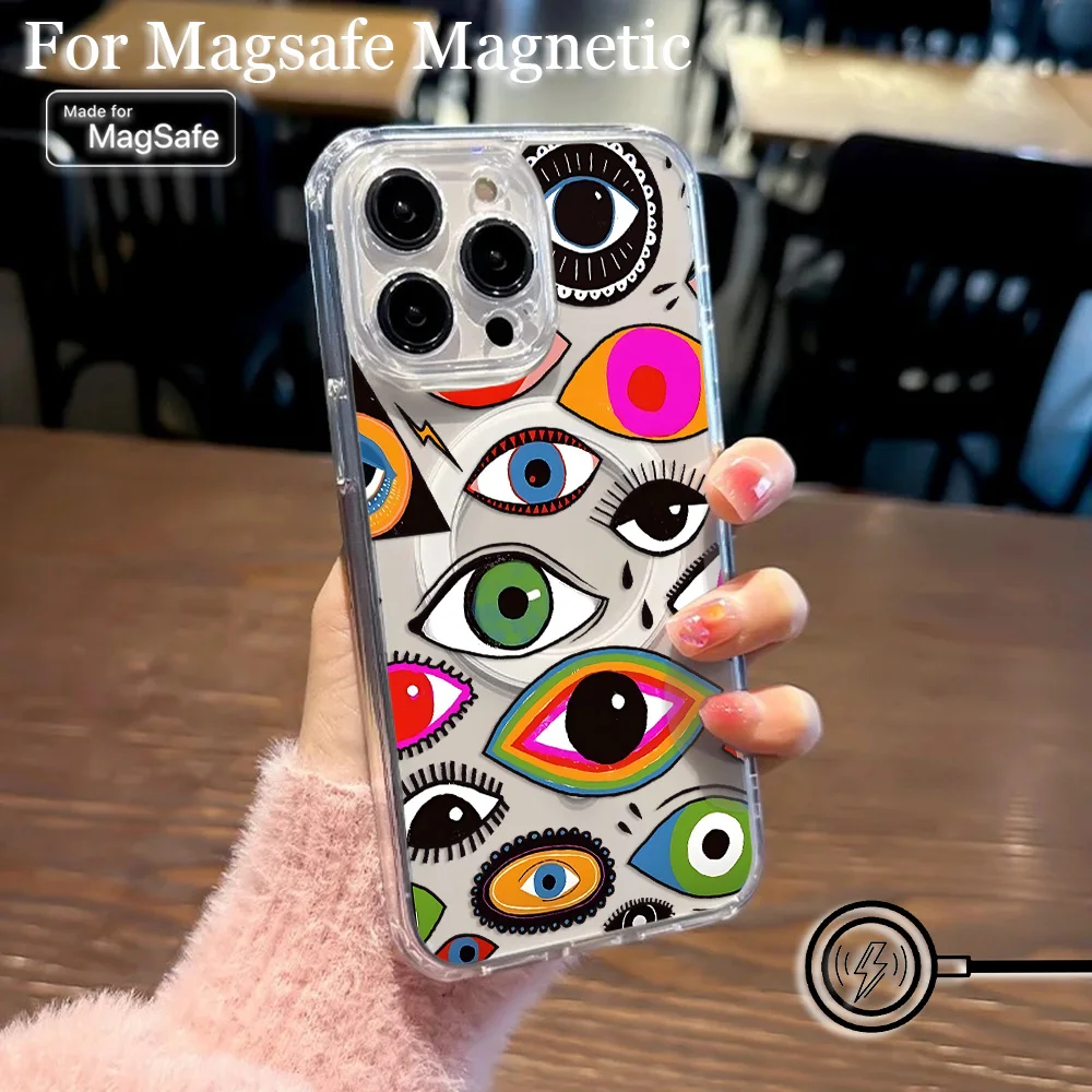 Y2K Lucky Eye Blue Evil Eye Magsafe Magnetic Phone Case for iPhone 16 15 14 13 12 11 8 7 Plus Pro Max X XR XSMax Clear Tpu Cover