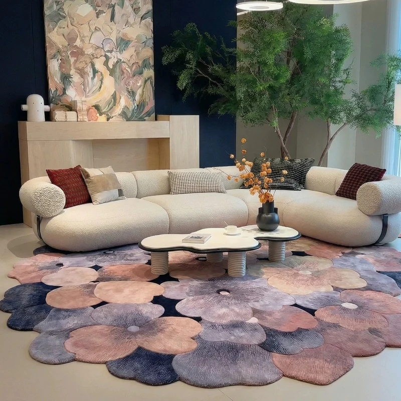 French Style Bedroom Decor Irregular Carpet Flower Pattern Carpets for Living Room Fluffy Soft Lounge Floor Mat Thick Plush Rug