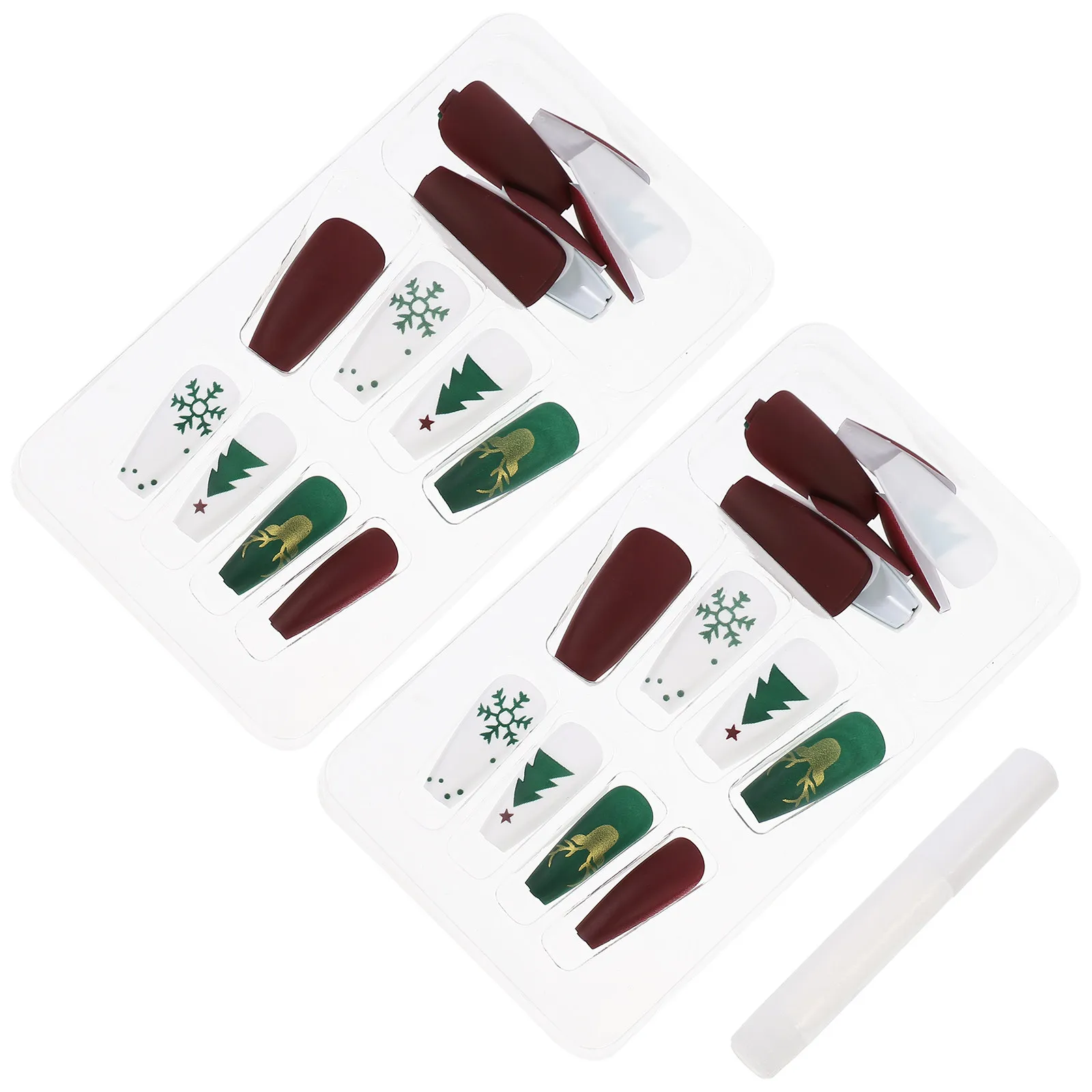 48Pcs Press on Nails Full Cover Fake Nails Christmas Artificial Fingernails Ballerina Coffin Design with Nail Glue for Manicure
