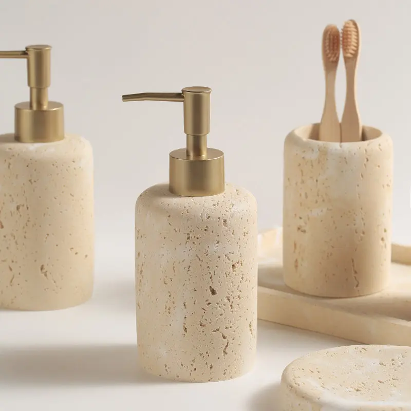 HYS travertine wash set mouthwash cup hotel homestay bathroom light luxury bathroom toothpaste electric toothbrush rack bath