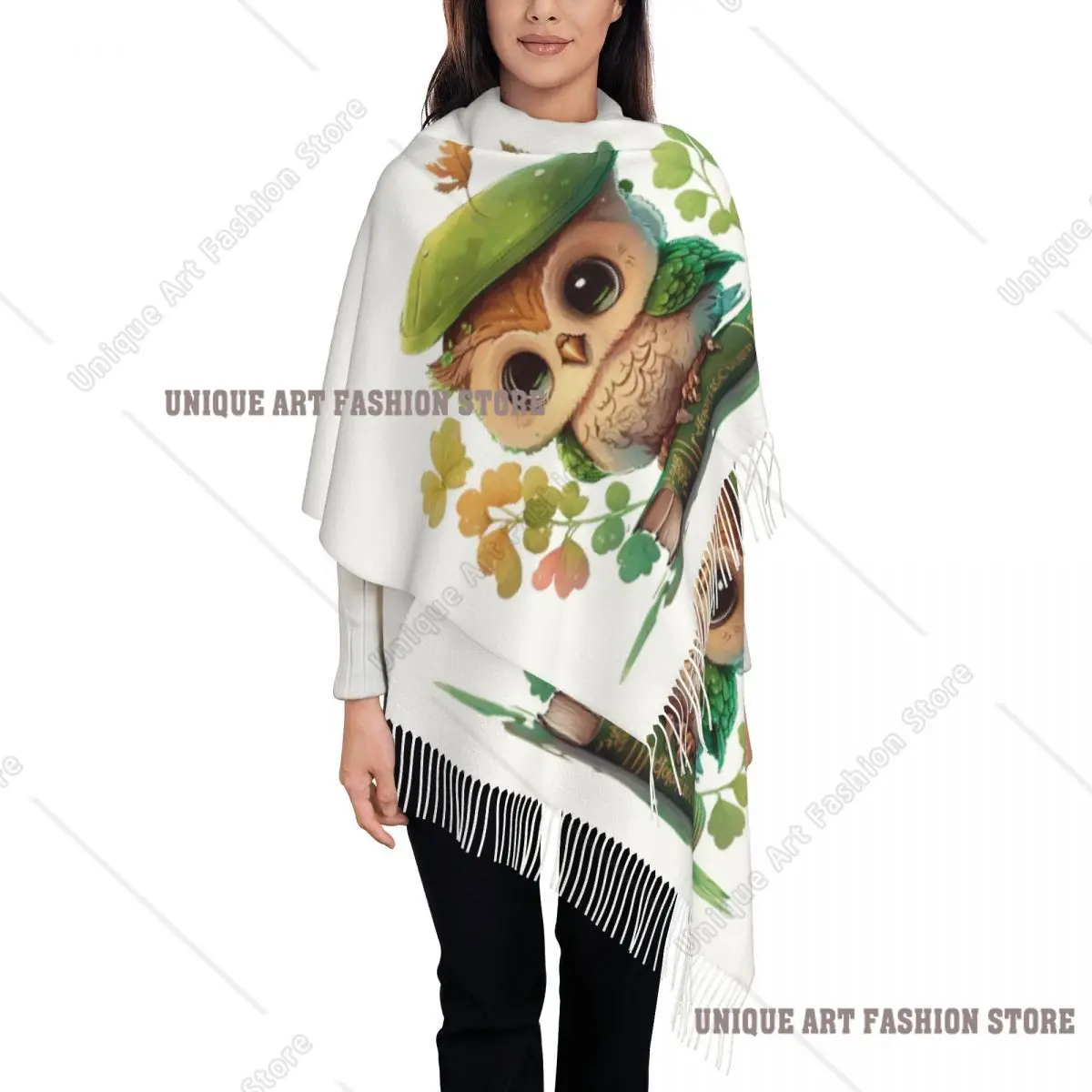 مخصص مطبوعة البومة وشاح الرجال النساء الشتاء الدافئة والأوشحة شالات يلتف #1