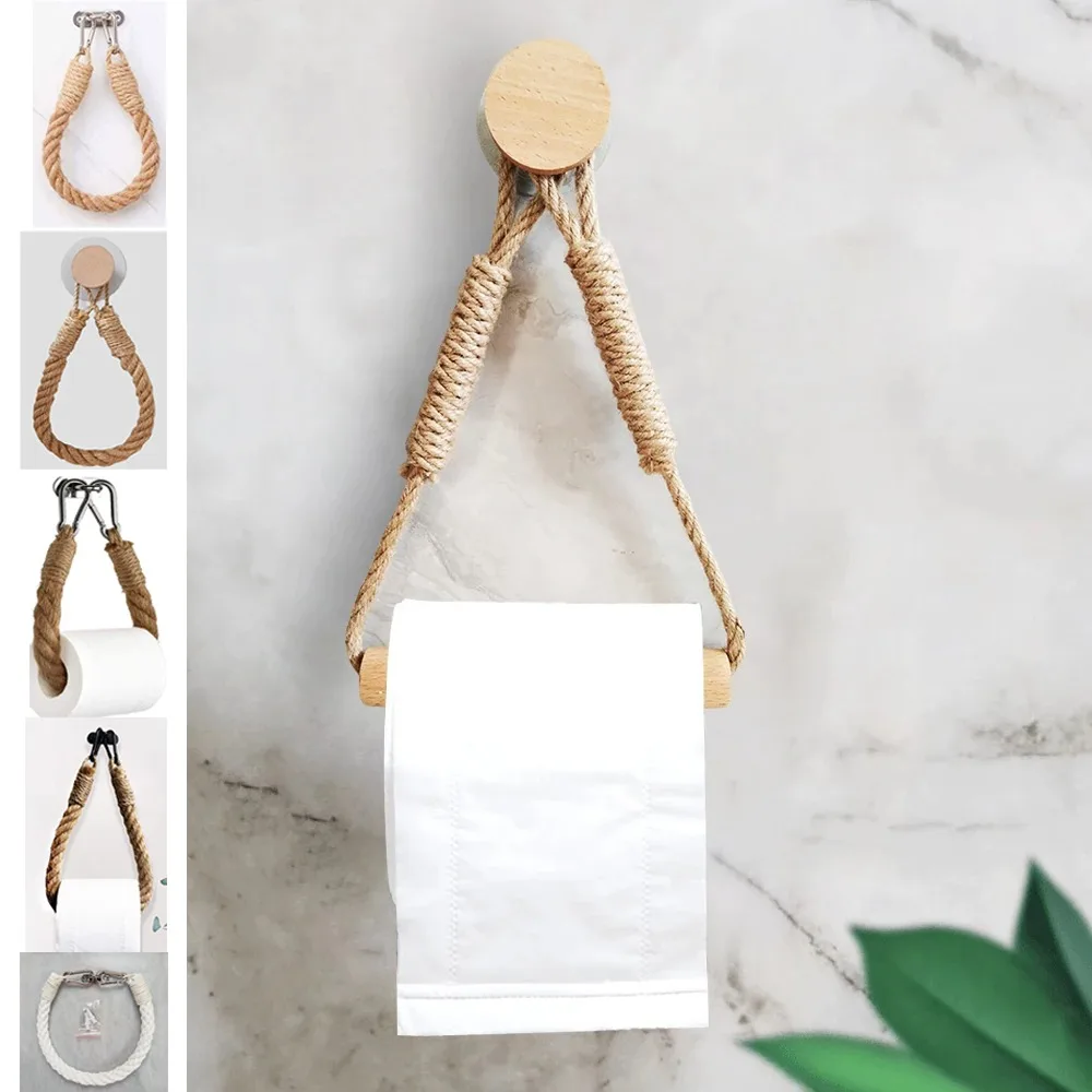 Toilet Roll Paper Holder Wall Hanging Natural Rope Bathroom Vintage Decor Wall-Mounted Toilet  Accessories Kitchen Paper Holder