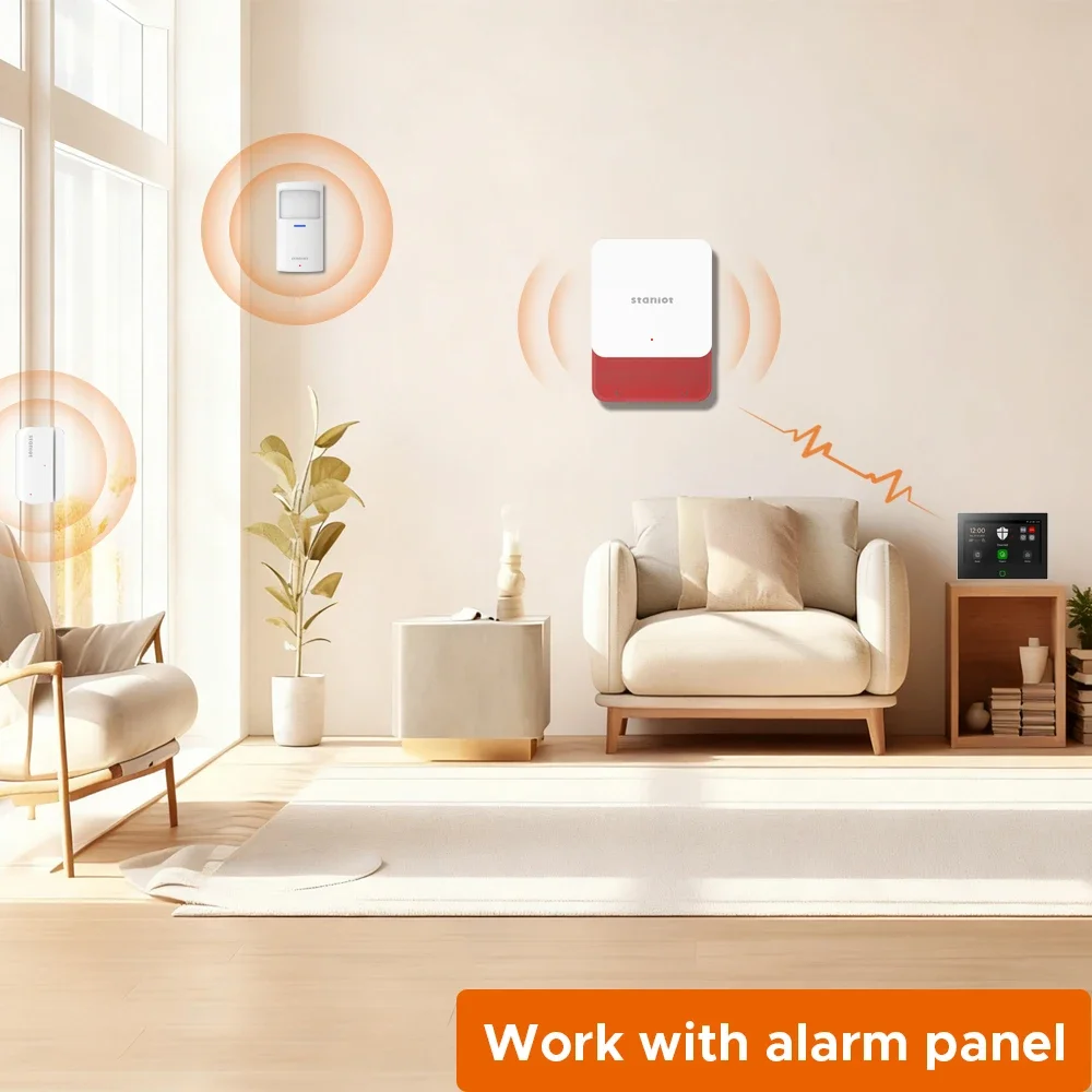 Staniot LoRa Version Wireless Strobe Siren 500m Transmission Distance Works with Secpanel 7 Pro 115dB For Smart Security Alarm