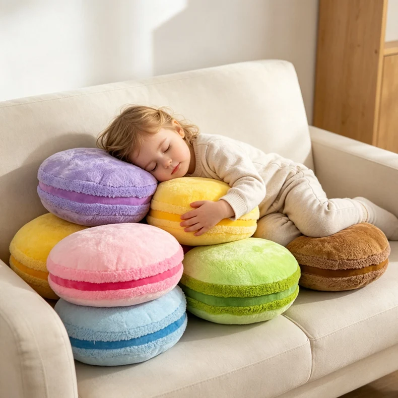 Colorful Patchwork Macaron Pillow Stuffed Plush Dessert Sofa Chair Seat Cushion Waist Support Home Decor For Friends Gifts