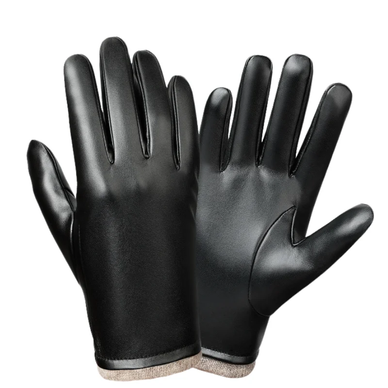 Winter PU Leather Men Gloves with Wool Lining Warm Thermal Touchscreen Business Texting Typing Driving Motorcycle Sport Gloves