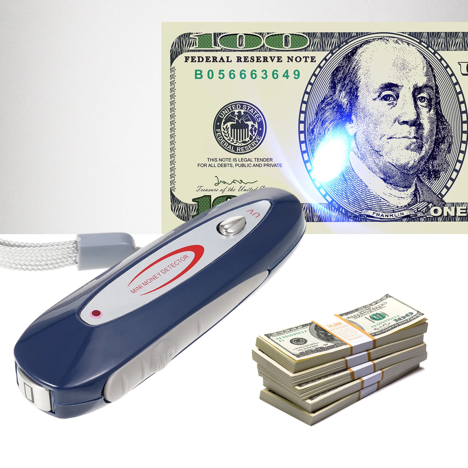 Mini Counterfeit Money Detector Fluorescent Purple Light Pen Cash for USD EUR POUND with Magnetic Detector Alarm Sound