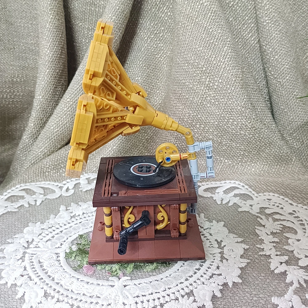 Antique Gramophone Building Block Set | Vintage Phonograph Design | Artistic & Educational Model Toy | Elegant Home Decor