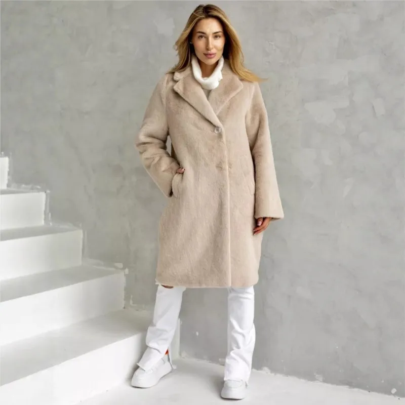 Manteau de fourrure pardessus long artificiel mélangé avec ceinture haut cardigan pour femme