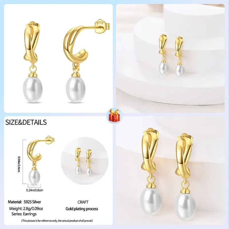 Travel Hobbies 925 Sterling Silver Pearls Earrings For Women Vintage Golden Petals Flower Drop Earring Jewelry For Party Wedding