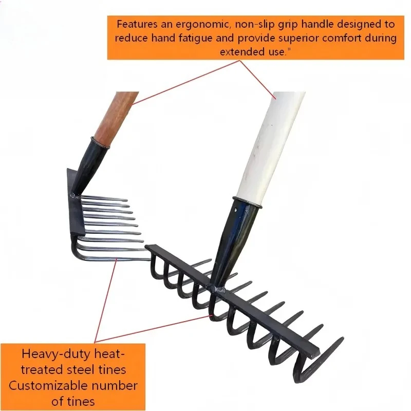 Ultra Light Lawn Leveling Landscape Leaf Rake with Long Wooden Handle Aluminum Alloy Head 14 Teeth Eco Friendly Garden Tool