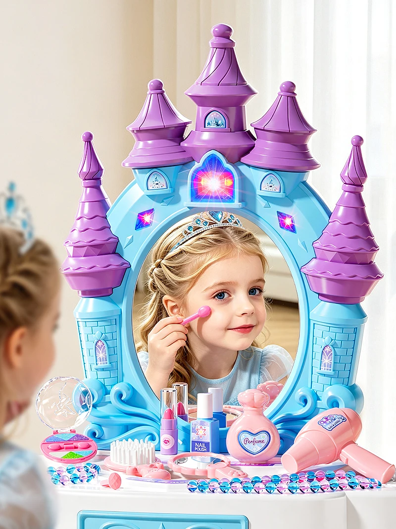 Girl Large Size Beauty Dressing Table Princess with Lights and Music Nail polish toy set Role-playing Set Kids 3 Years Old Gifts