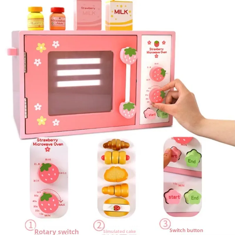 Children's Wooden Pretend Toys Bread Cake Shop Bakery Oven Accessories Set Wooden Children's Toys Bread Machine