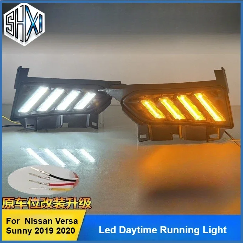 Led Daytime Running Light Dymanic Turn Signal Front Fog Lamp For Nissan Versa Sunny 2019 2020 Modification Accessories