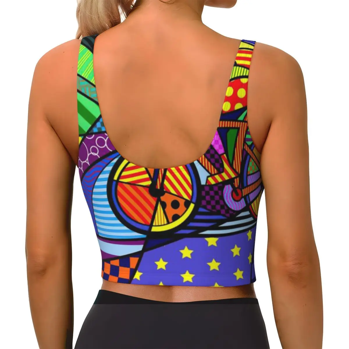 Women Sports Bra Top Abstract Patterns Cycler Fitness Competition Crop Workout Top