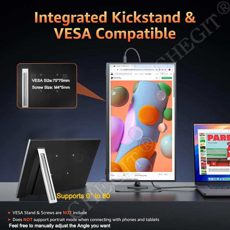 15.6인치 휴대용 모니터 1080P IPS USB-C 미니 HDMI 외장 보조 화면 VESA 브래킷 홀 (맥, 노트북, PC, 스위치, Xbox, PS4 호환)