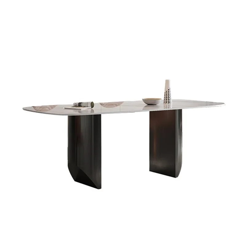 Nordic Italian minimalist stainless steel Delifeng brand rock slab dining table small household rectangular