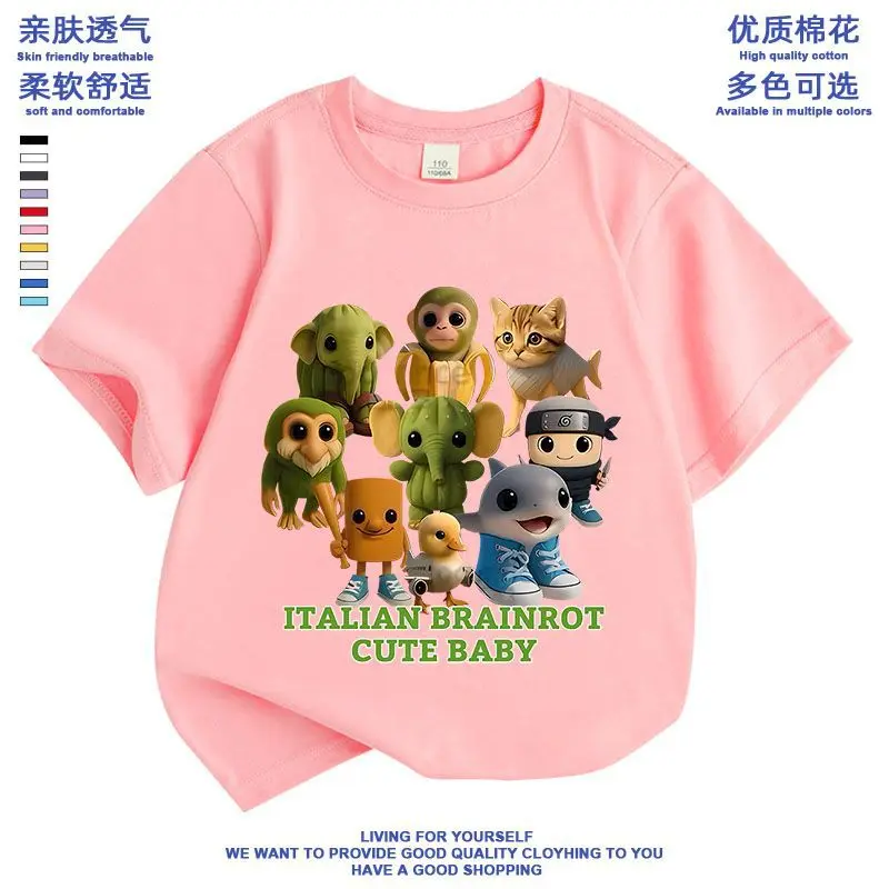 

Funny Italian Brainrot Kids T Shirt Cute Cartoon Anime Cotton Streetwear Tees Funny Animal Print for Children Summer Wear Tops